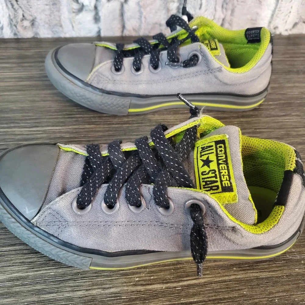 Converse Chuck Taylor Kids Street Slip Mason/Bold Lime Slip on Shoes Sz 13